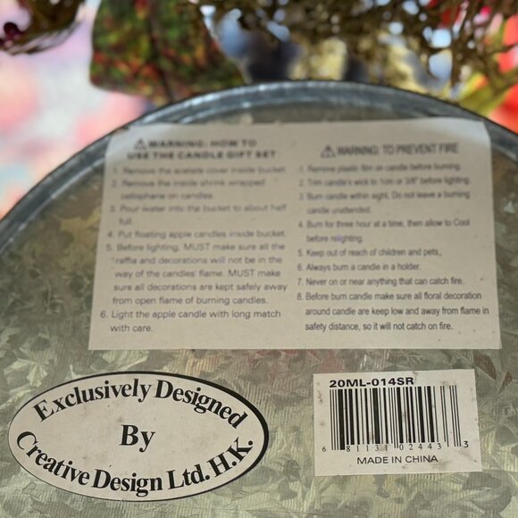 Floating 3D Apple Candles in Galvanized Bucket, Hand Painted Wooden Apple Accent - Picture 9 of 16